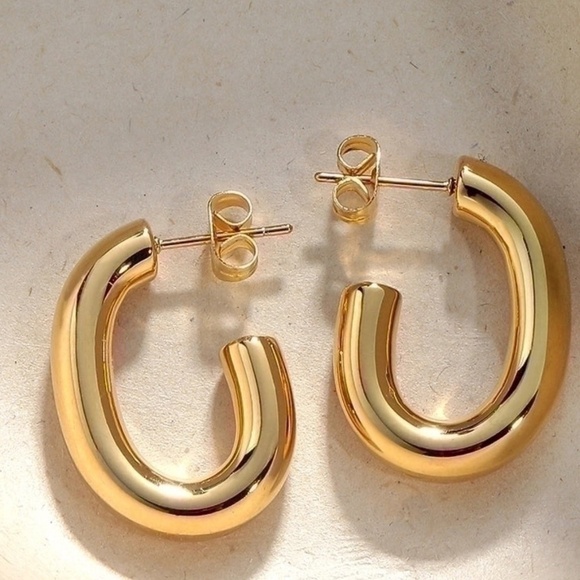 *NEW* 18K Gold Plated Stainless Steel Open Oval Earrings - Picture 4 of 7